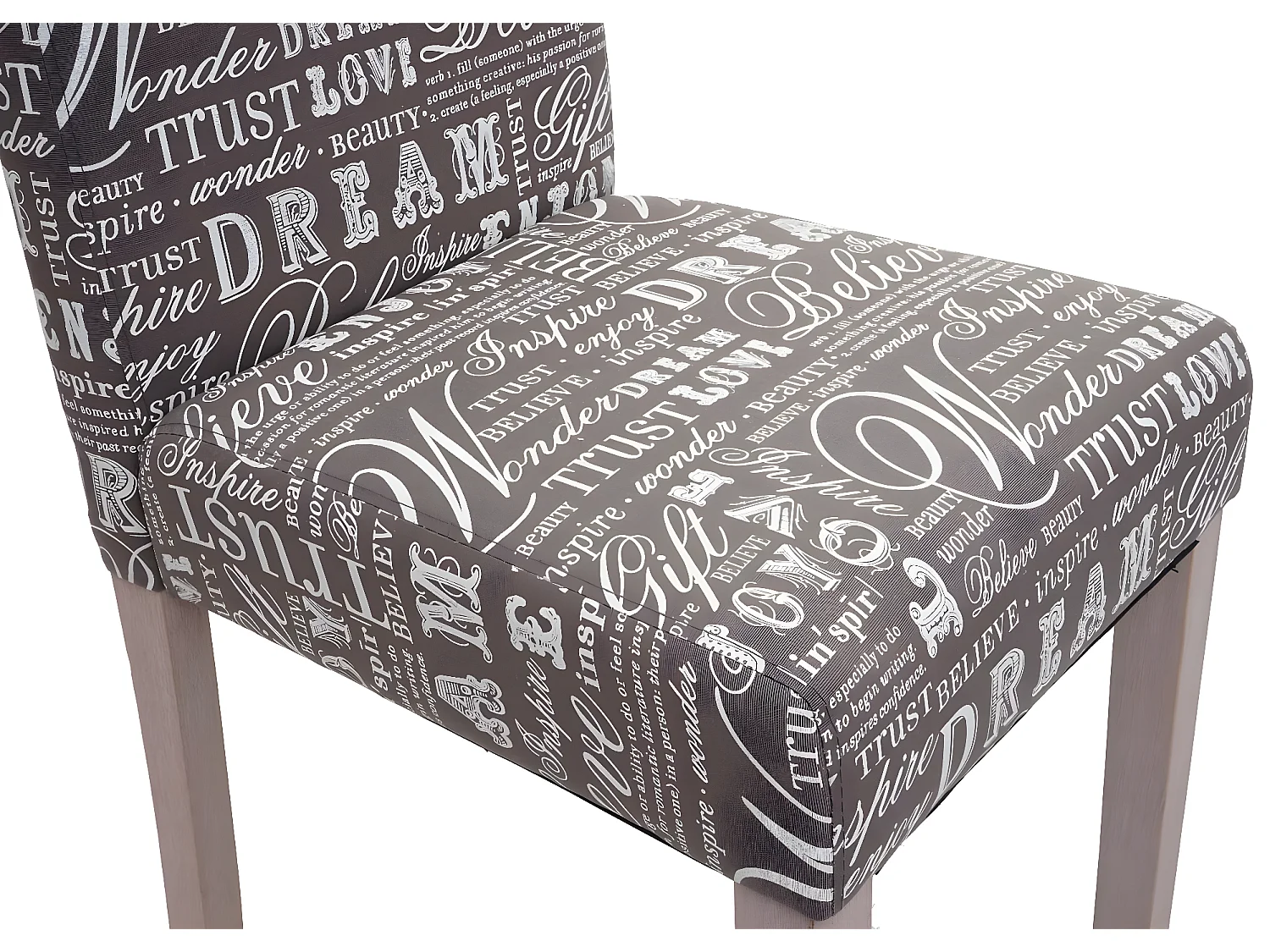 Lot de 2 chaises de salle à manger cuisine en tissu gris motif lettrage des pieds en bois clair 04_0000430