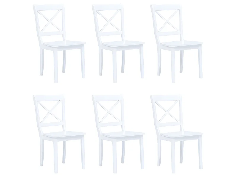 Lot de 6 chaises de salle à manger cuisine design classique blanc bois d'hévéa massif CDS022151