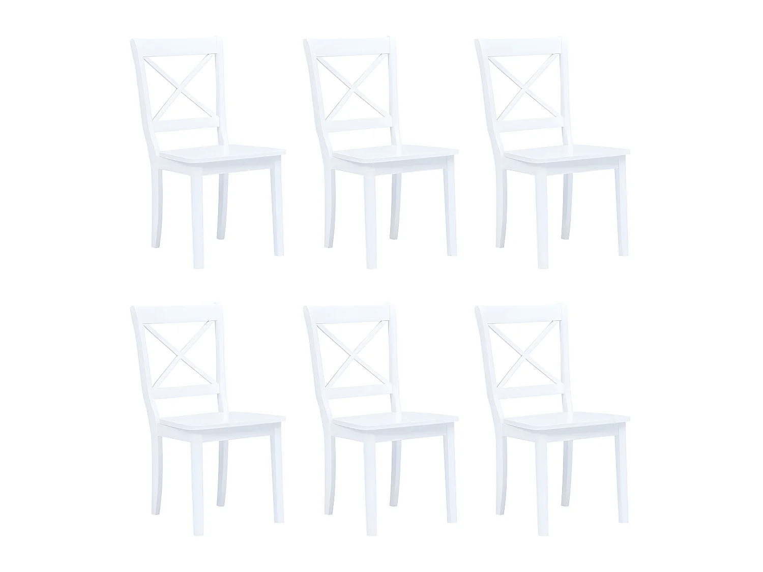 Lot de 6 chaises de salle à manger cuisine design classique blanc bois d'hévéa massif CDS022151