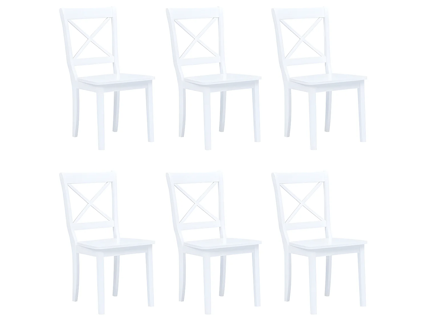 Lot de 6 chaises de salle à manger cuisine design classique blanc bois d'hévéa massif CDS022151