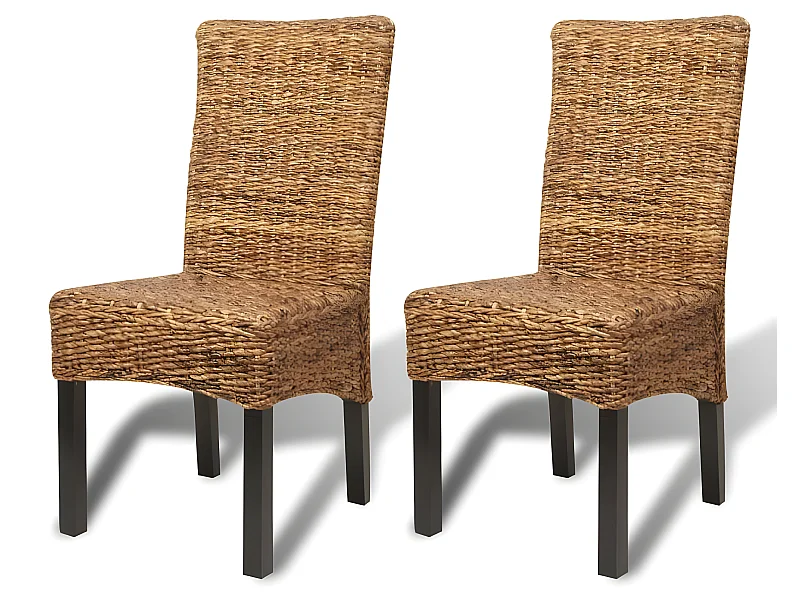 Lot de 2 chaises de salle à manger cuisine design moderne bois solide de manguier et abaca CDS020292