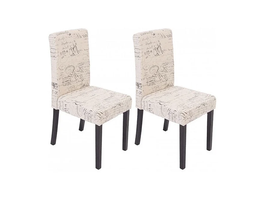 Lot de 2 chaises de salle à manger en tissu crème imprimé pieds foncés CDS04030
