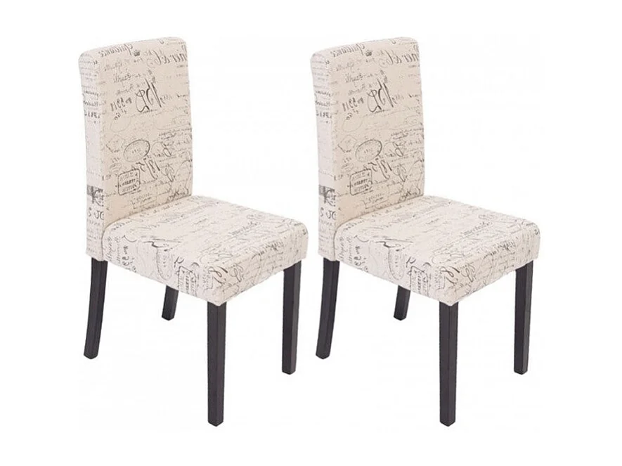 Lot de 2 chaises de salle à manger en tissu crème imprimé pieds foncés CDS04030