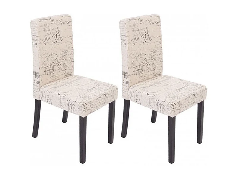 Lot de 2 chaises de salle à manger en tissu crème imprimé pieds foncés CDS04030