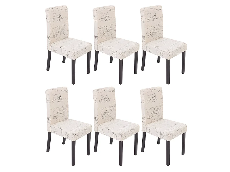 Lot de 6 chaises de salle à manger en tissu crème imprimé pieds foncés CDS04230
