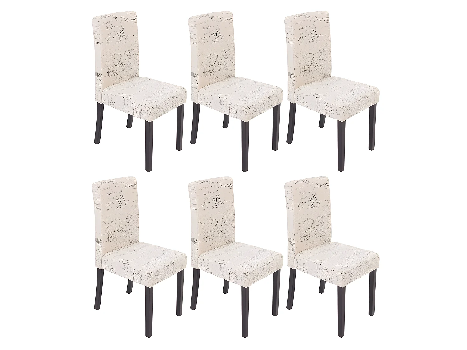 Lot de 6 chaises de salle à manger en tissu crème imprimé pieds foncés CDS04230