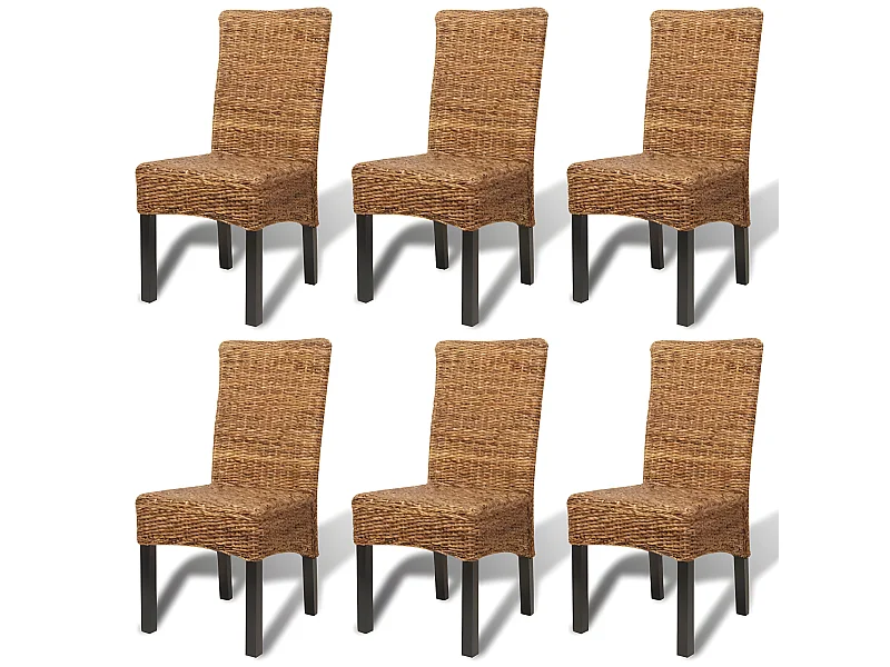 Lot de 6 chaises de salle à manger cuisine design moderne bois solide de manguier et abaca CDS022245