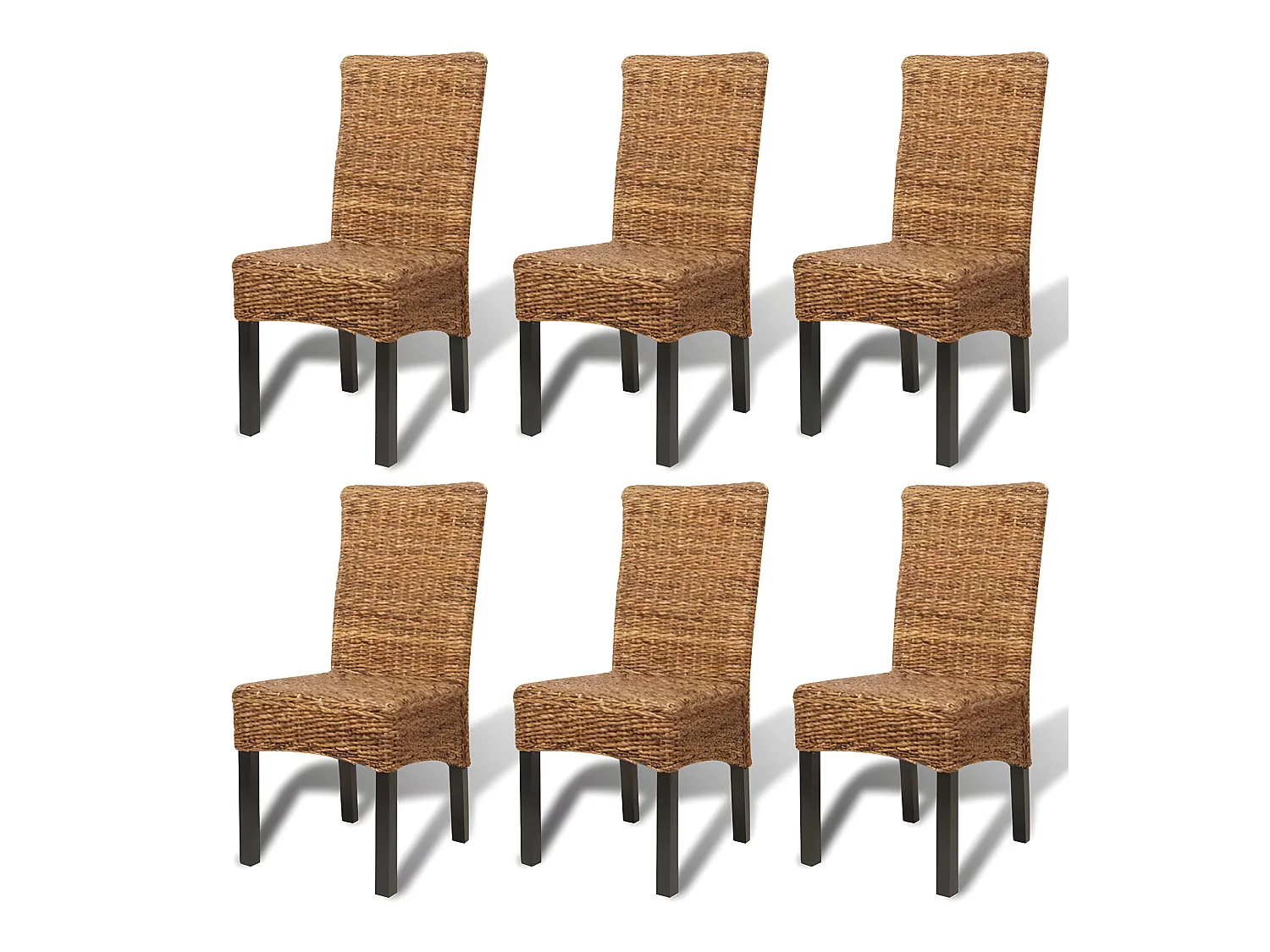 Lot de 6 chaises de salle à manger cuisine design moderne bois solide de manguier et abaca CDS022245