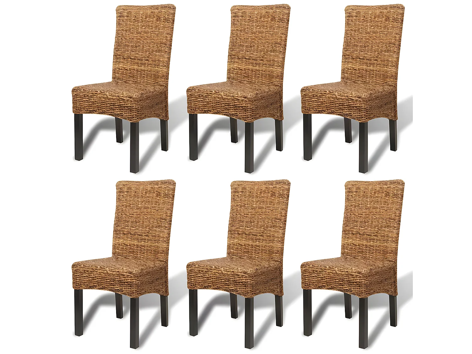 Lot de 6 chaises de salle à manger cuisine design moderne bois solide de manguier et abaca CDS022245