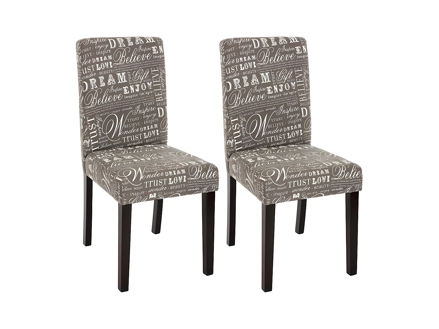 Lot de 2 chaises de salle à manger en tissu imprimé gris pieds foncés CDS04020
