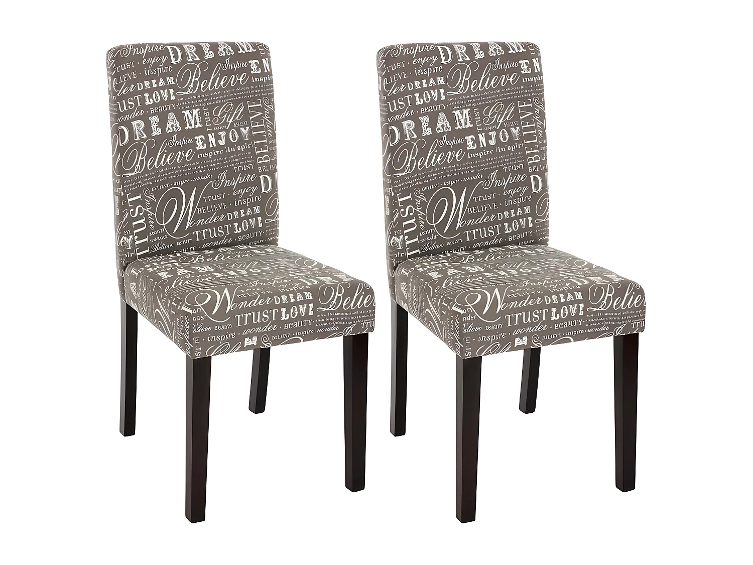 Lot de 2 chaises de salle à manger en tissu imprimé gris pieds foncés CDS04020