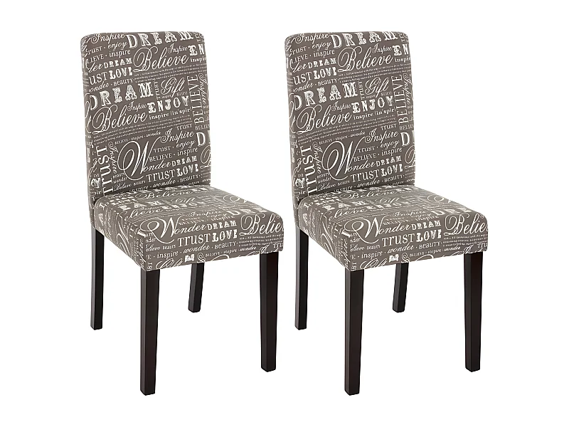 Lot de 2 chaises de salle à manger en tissu imprimé gris pieds foncés CDS04020