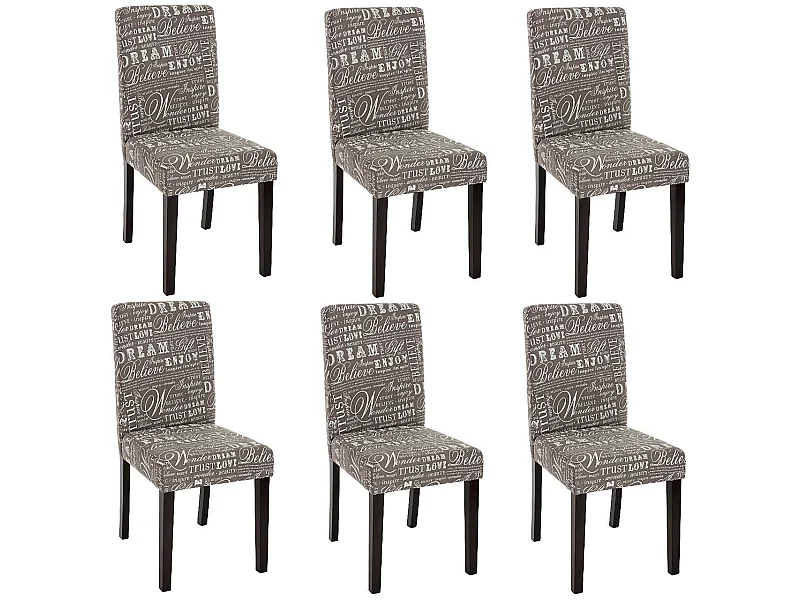 Lot de 6 chaises de salle à manger en tissu imprimé gris pieds foncés CDS04220