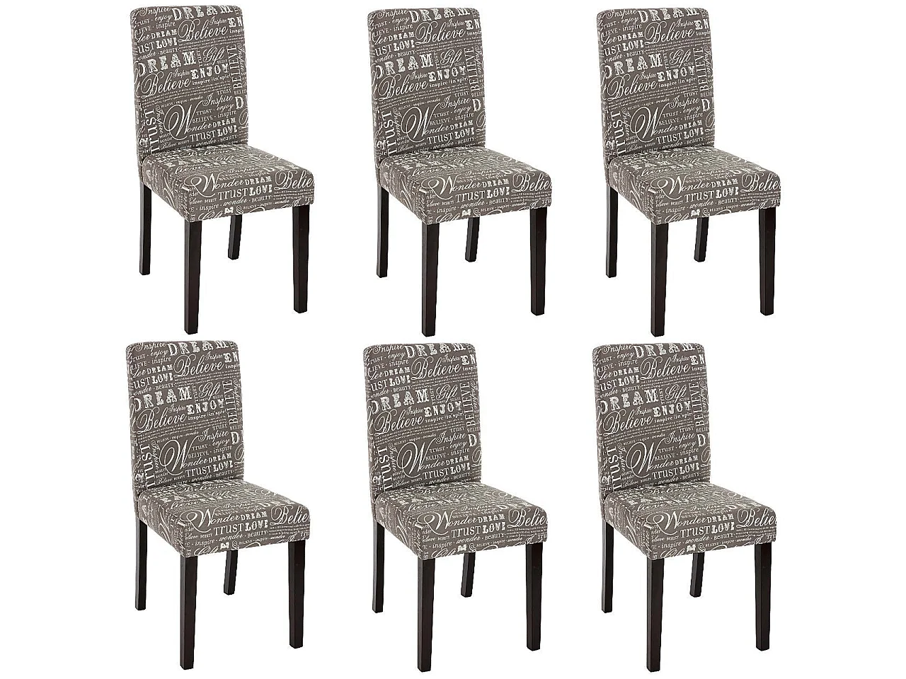 Lot de 6 chaises de salle à manger en tissu imprimé gris pieds foncés CDS04220
