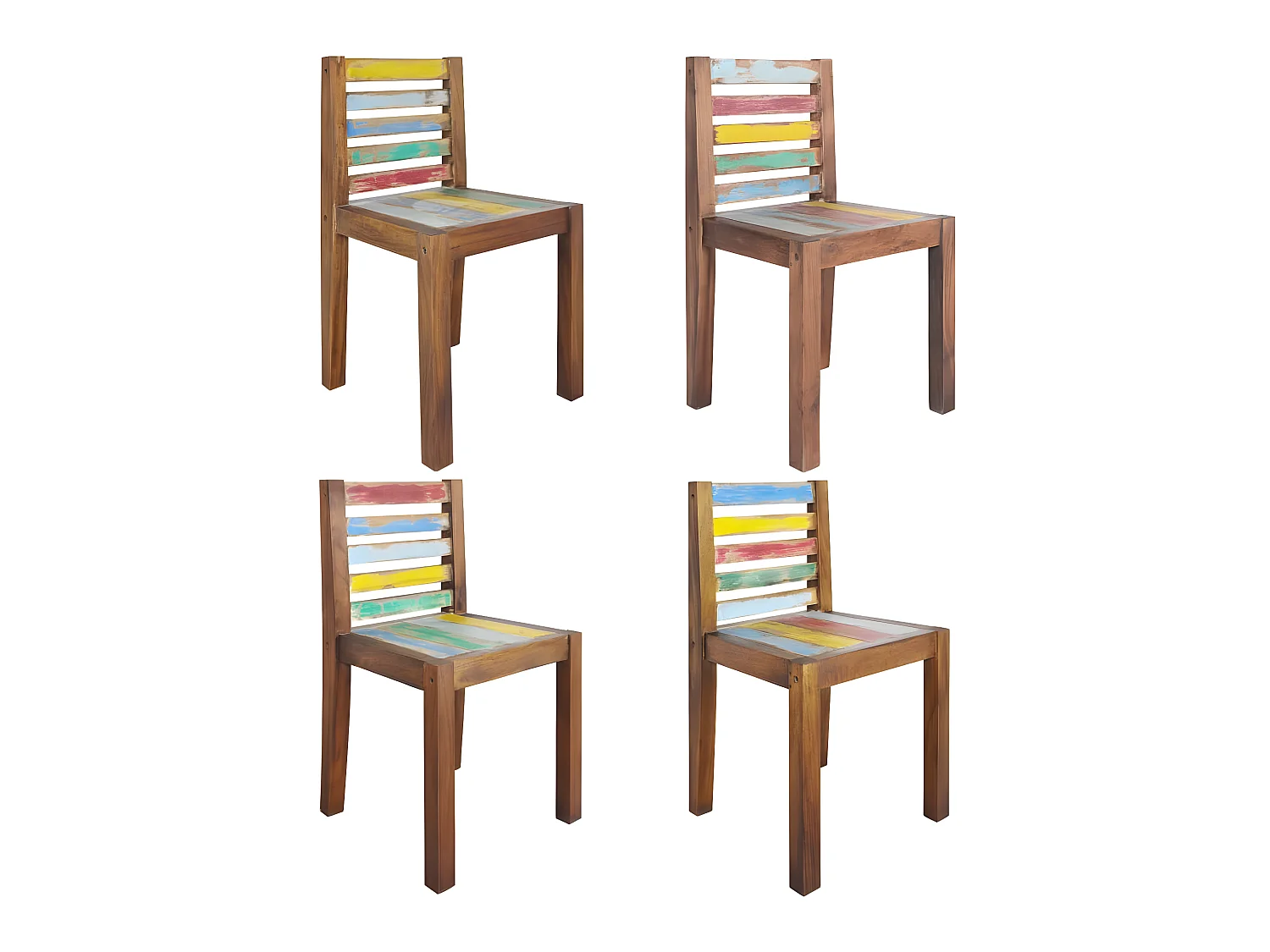 Lot de 4 chaises de salle à manger cuisine bois de récupération solide design vintage CDS021332