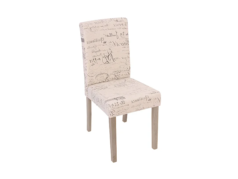 Lot de 2 chaises de salle à manger cuisine en tissu crème motif écriture des pieds en bois clair 04_0000429