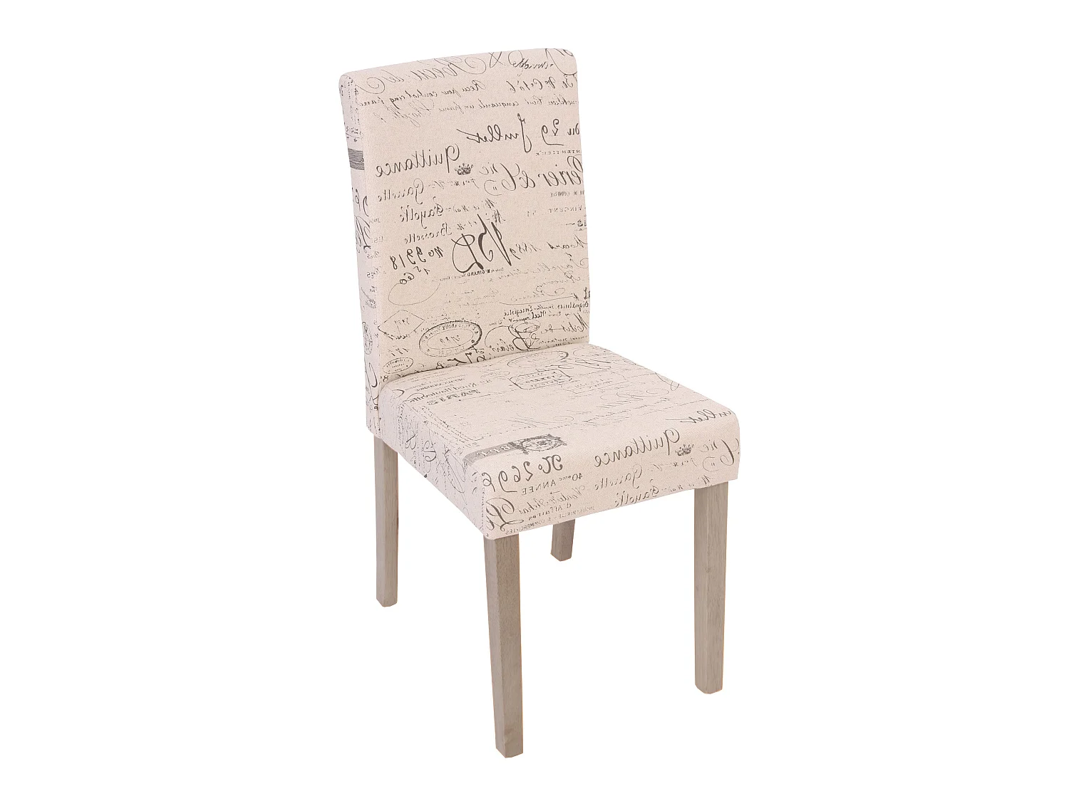 Lot de 2 chaises de salle à manger cuisine en tissu crème motif écriture des pieds en bois clair 04_0000429