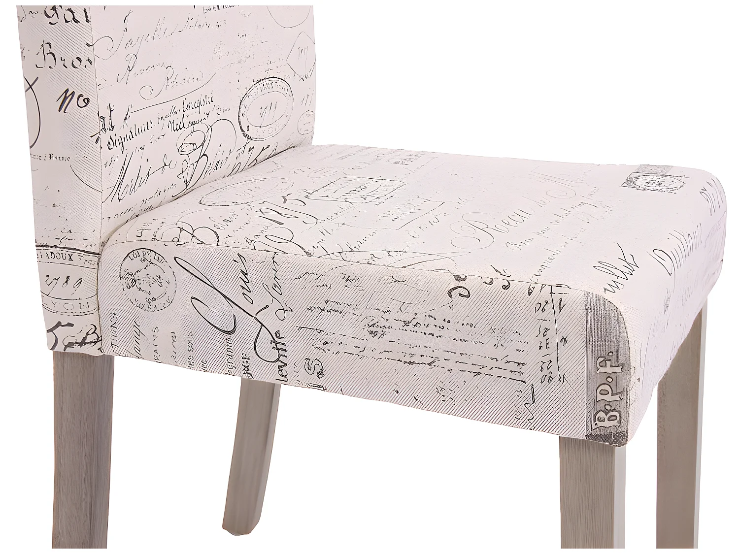 Lot de 2 chaises de salle à manger cuisine en tissu crème motif écriture des pieds en bois clair 04_0000429