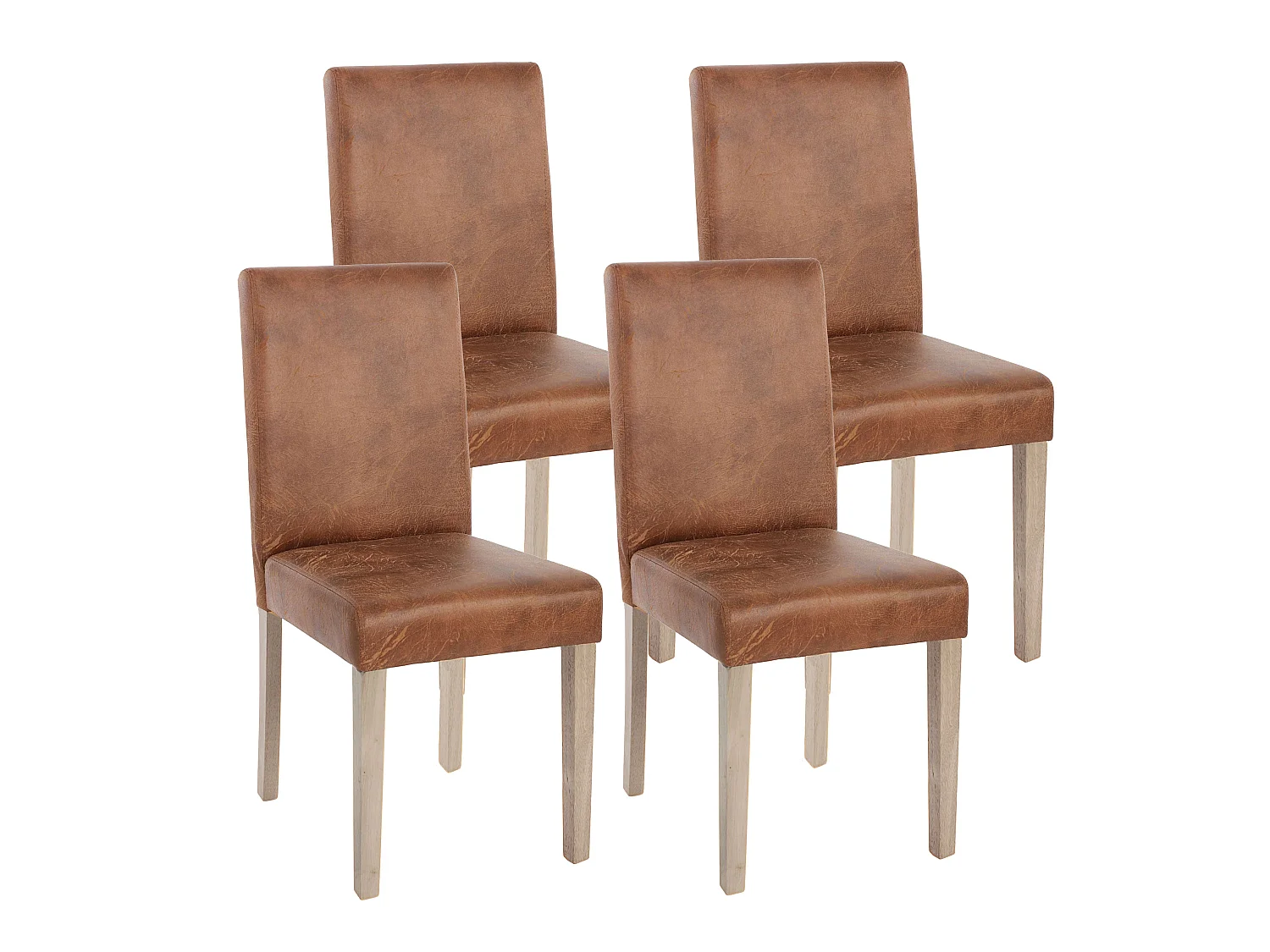 Lot de 4 chaises de salle à manger cuisine imitation daim marron vieilli style vintage pieds en bois clair 04_0000600