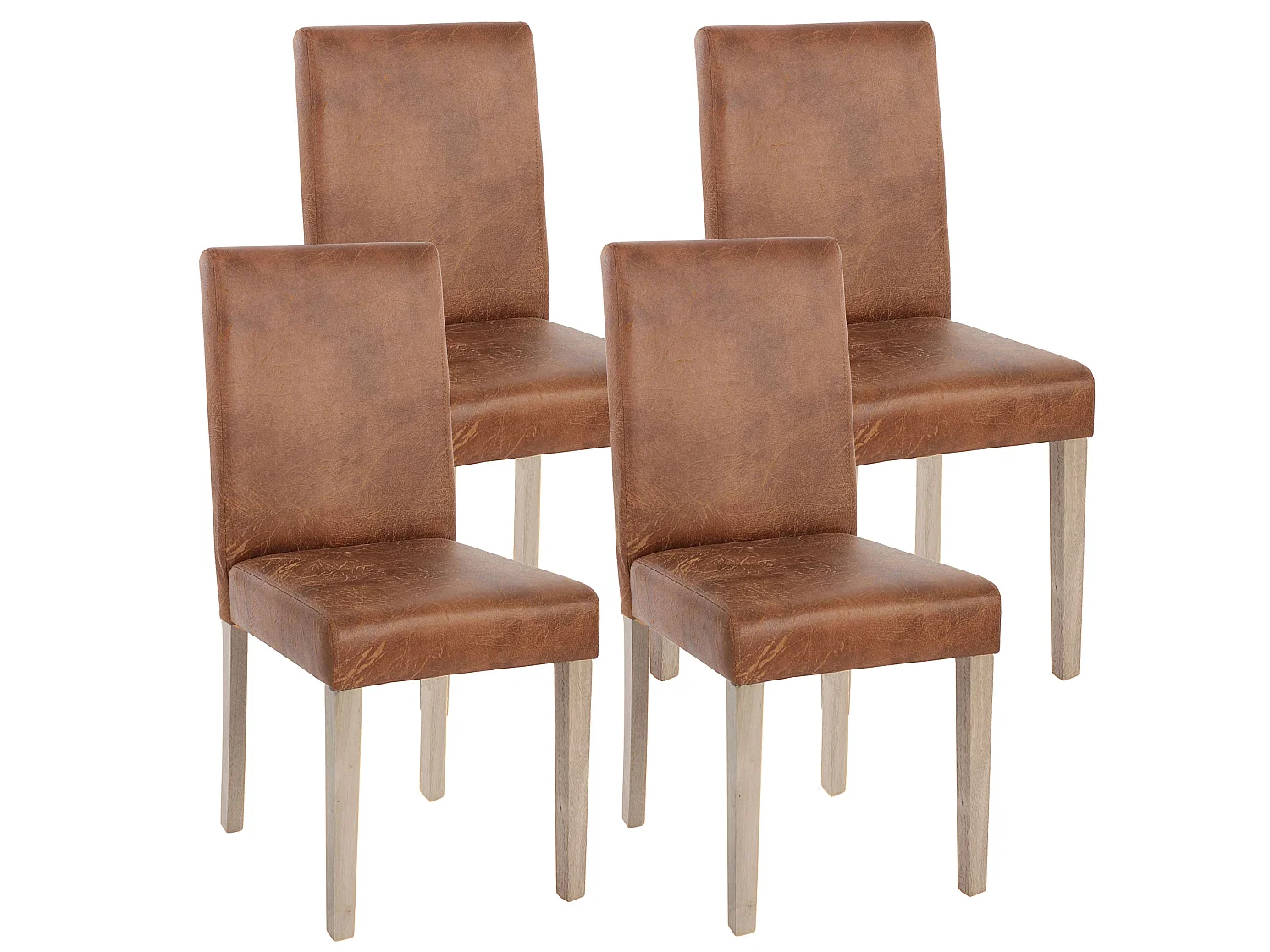 Lot de 4 chaises de salle à manger cuisine imitation daim marron vieilli style vintage pieds en bois clair 04_0000600