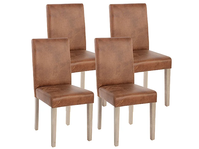 Lot de 4 chaises de salle à manger cuisine imitation daim marron vieilli style vintage pieds en bois clair 04_0000600