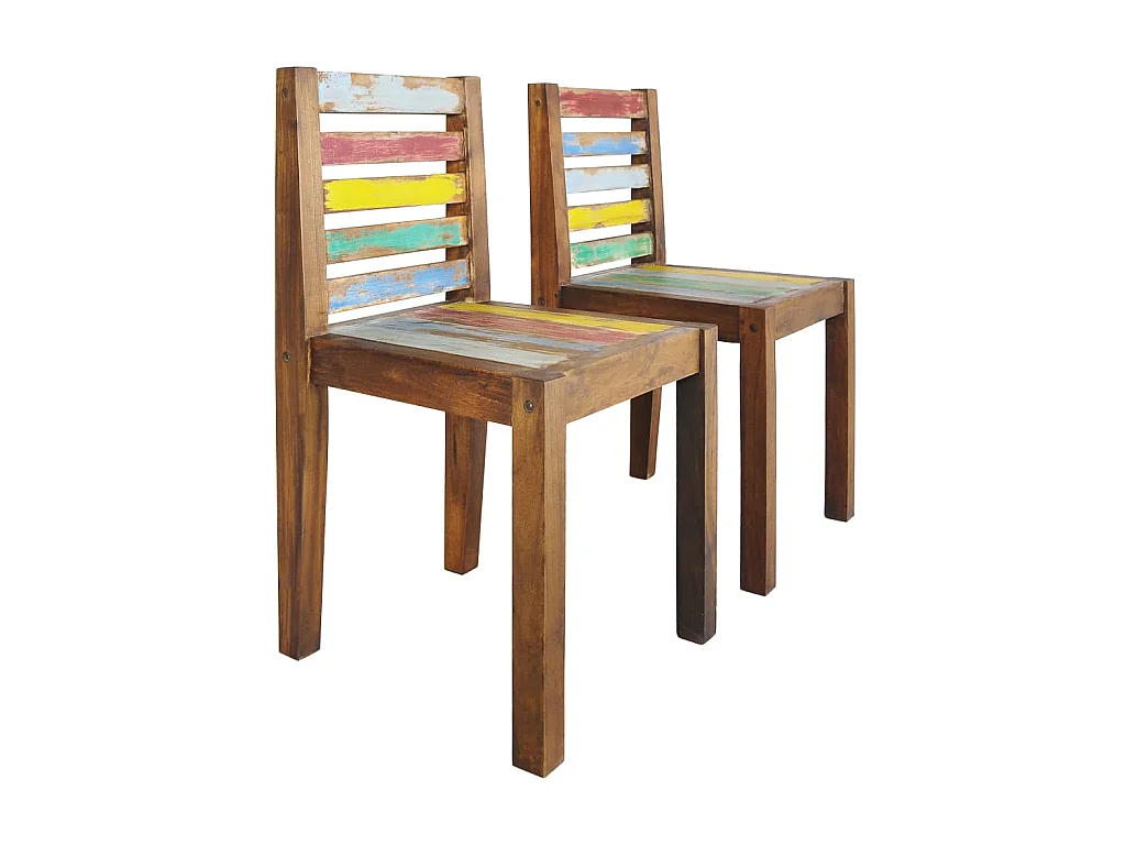 Lot de 2 chaises de salle à manger cuisine design vintage bois de récupération solide CDS020286