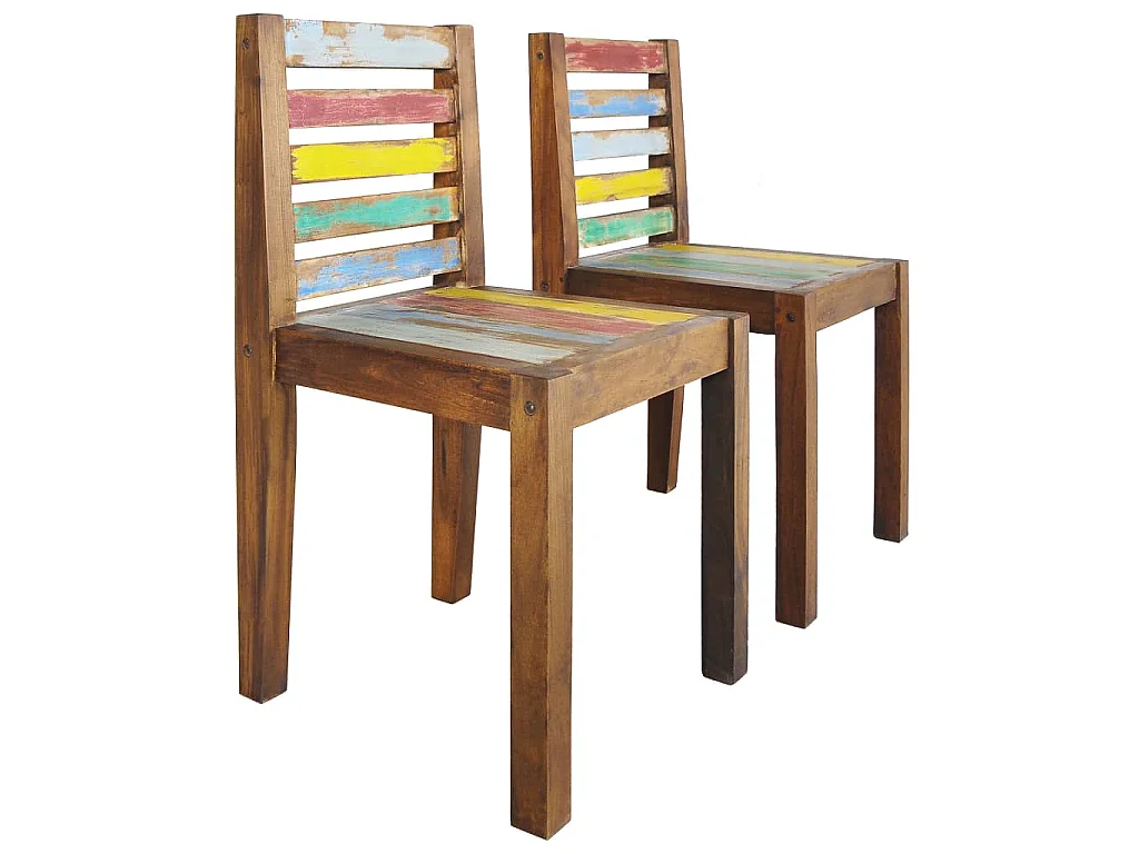 Lot de 2 chaises de salle à manger cuisine design vintage bois de récupération solide CDS020286