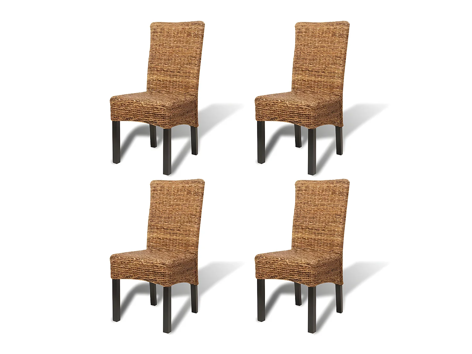 Lot de 4 chaises de salle à manger cuisine design moderne bois solide de manguier et abaca CDS021338