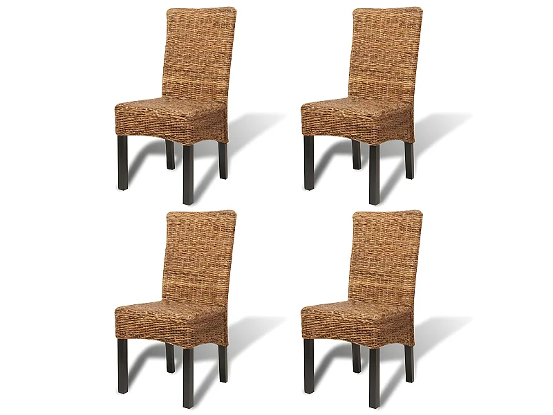 Lot de 4 chaises de salle à manger cuisine design moderne bois solide de manguier et abaca CDS021338