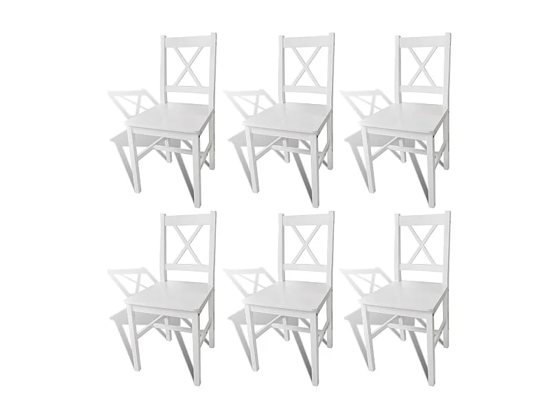 Lot de 6 chaises de salle à manger cuisine en bois blanc style classique CDS022157