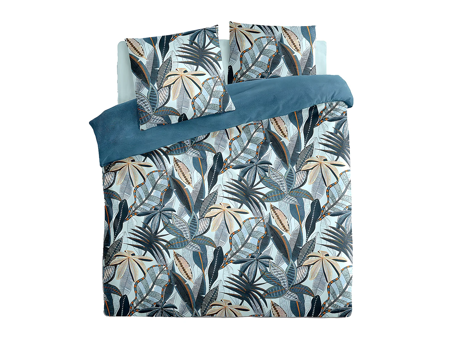 Parure de lit 2 Personnes 240 x 220 cm Housse de couette avec 2 taies Imprimé Nikau Bleu