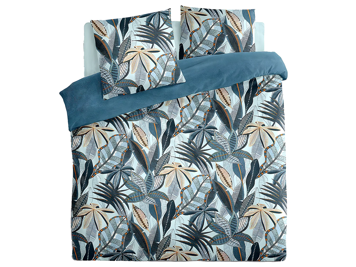 Parure de lit 2 Personnes 240 x 220 cm Housse de couette avec 2 taies Imprimé Nikau Bleu