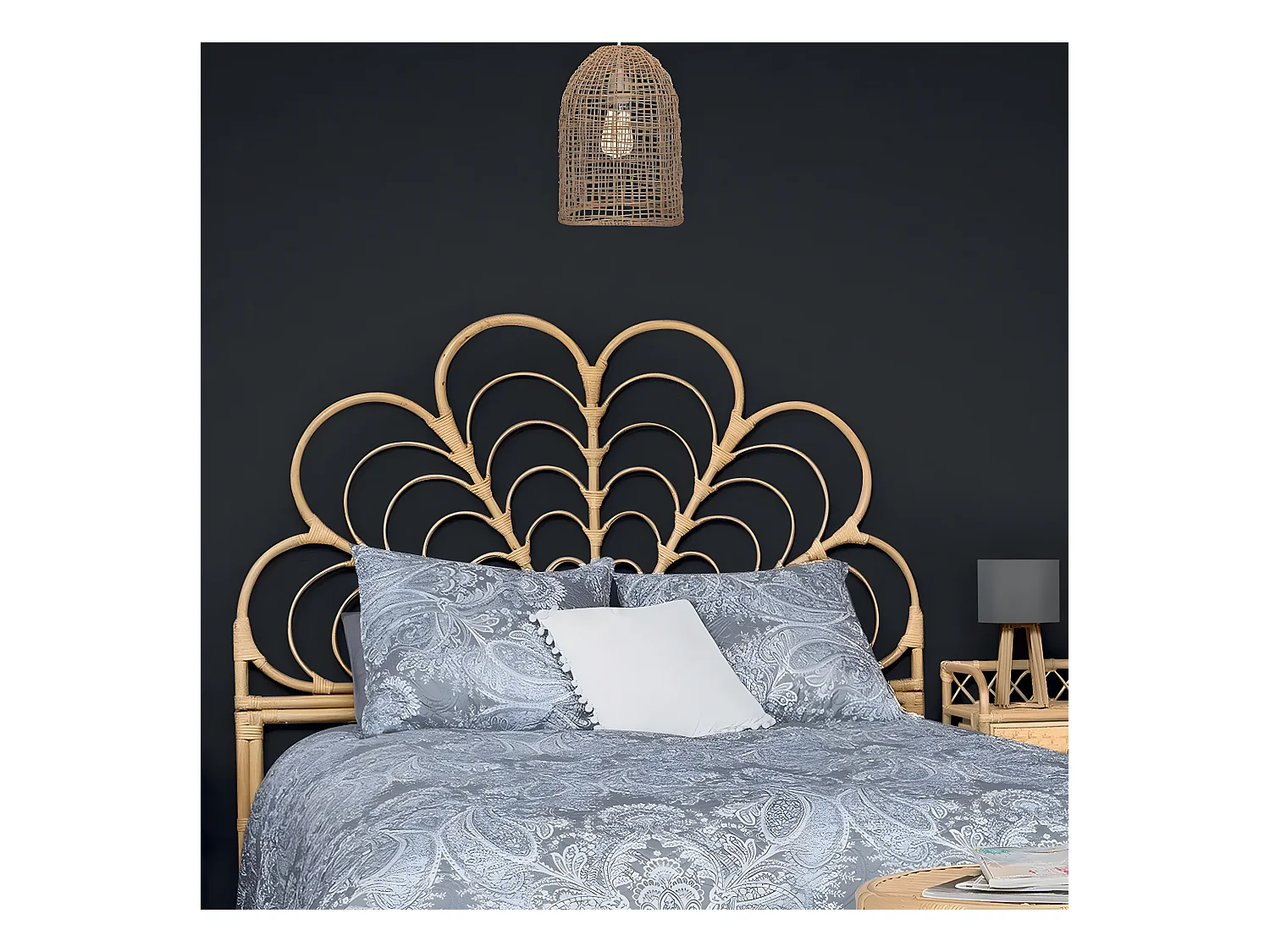 Tête de lit haute en rotin coloris naturel - Longueur 160 x Profondeur 2.8 x Hauteur 140 cm