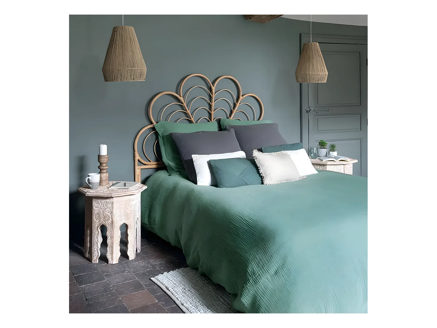 Tête de lit haute en rotin coloris naturel - Longueur 160 x Profondeur 2.8 x Hauteur 140 cm