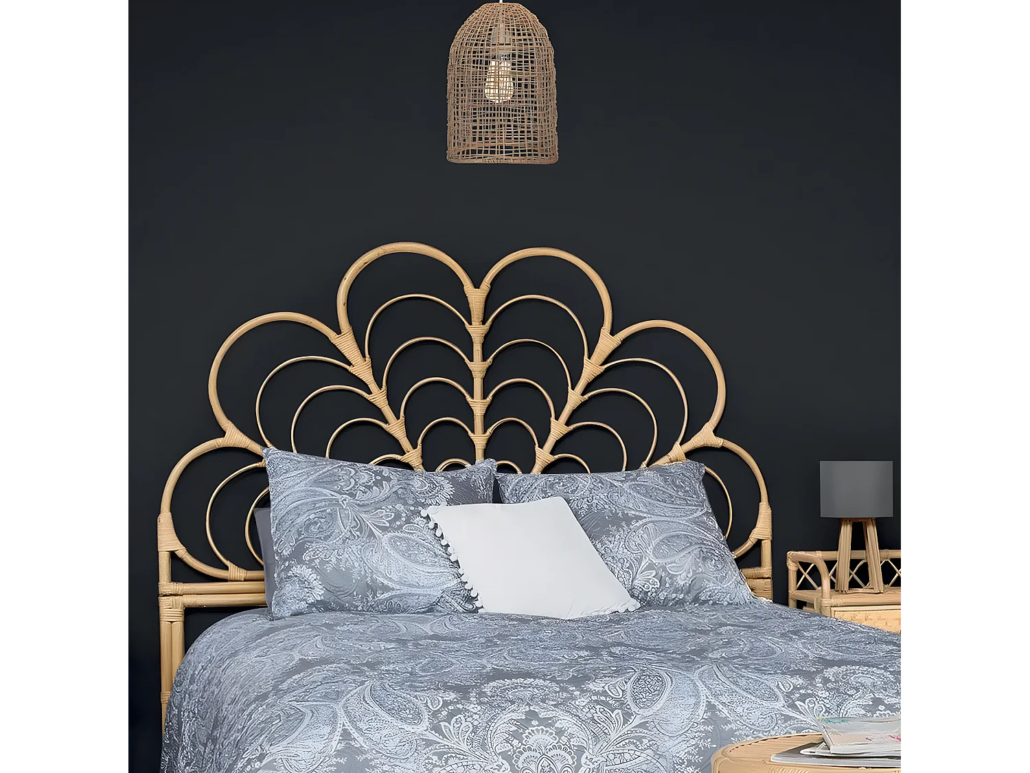 Tête de lit haute en rotin coloris naturel - Longueur 160 x Profondeur 2.8 x Hauteur 140 cm