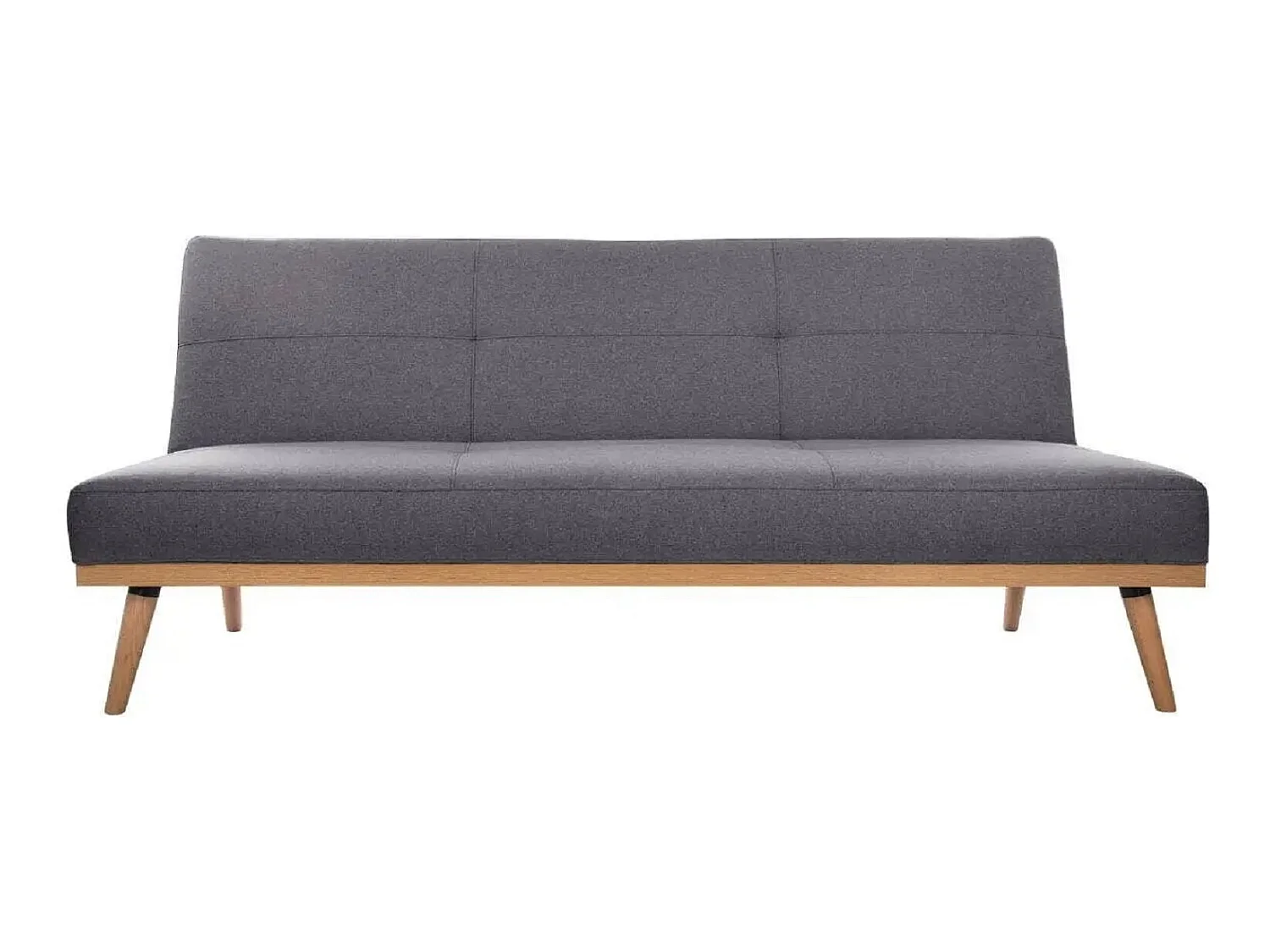 Banquette 3 places, canapé-lit en tissu polyester gris foncé avec pieds en pin - Longueur 182 x Profondeur 80 x Hauteur 80 cm