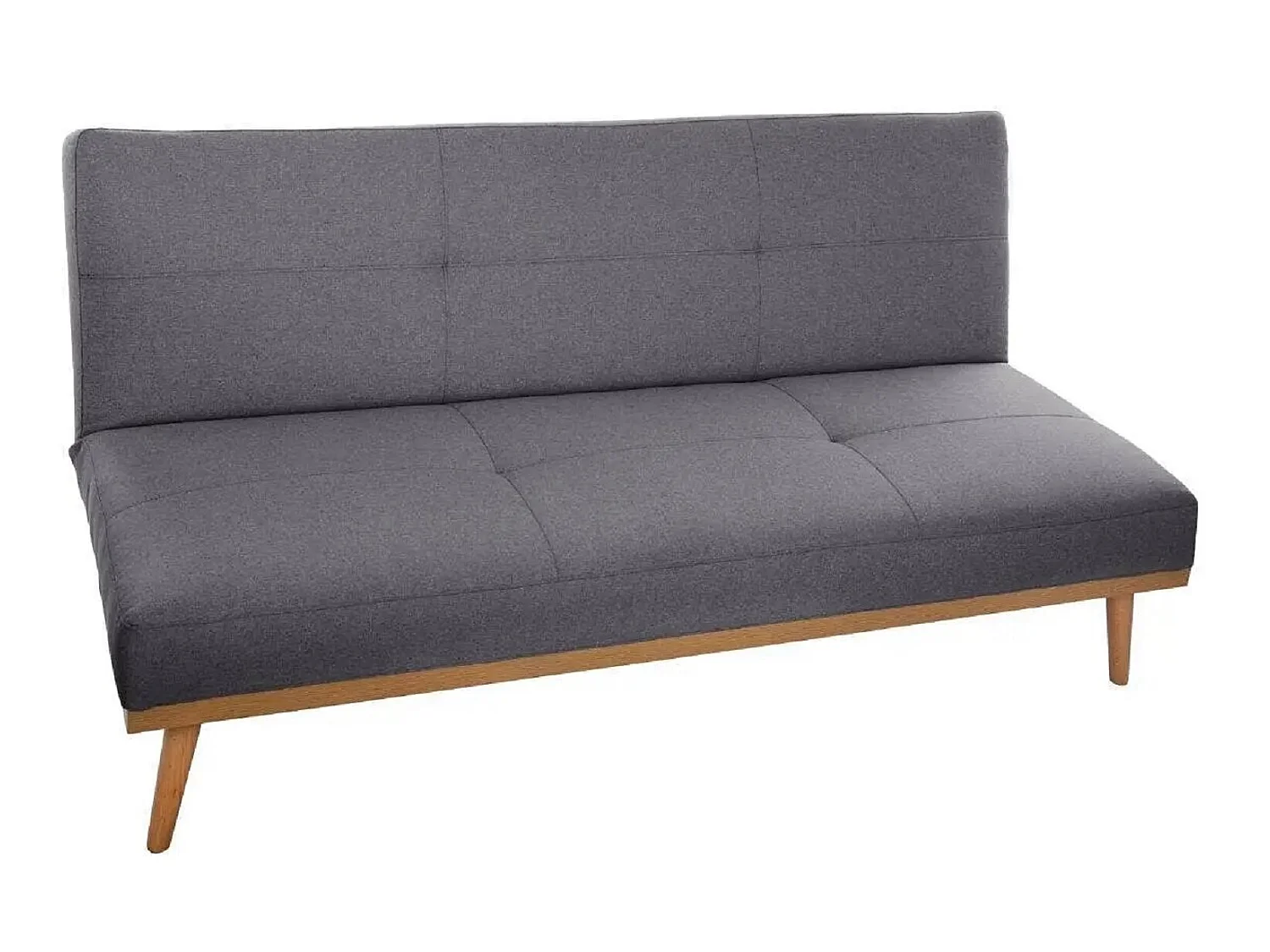 Banquette 3 places, canapé-lit en tissu polyester gris foncé avec pieds en pin - Longueur 182 x Profondeur 80 x Hauteur 80 cm