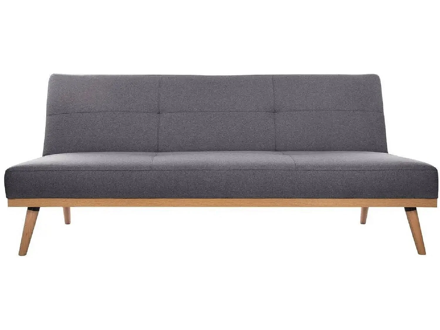 Banquette 3 places, canapé-lit en tissu polyester gris foncé avec pieds en pin - Longueur 182 x Profondeur 80 x Hauteur 80 cm