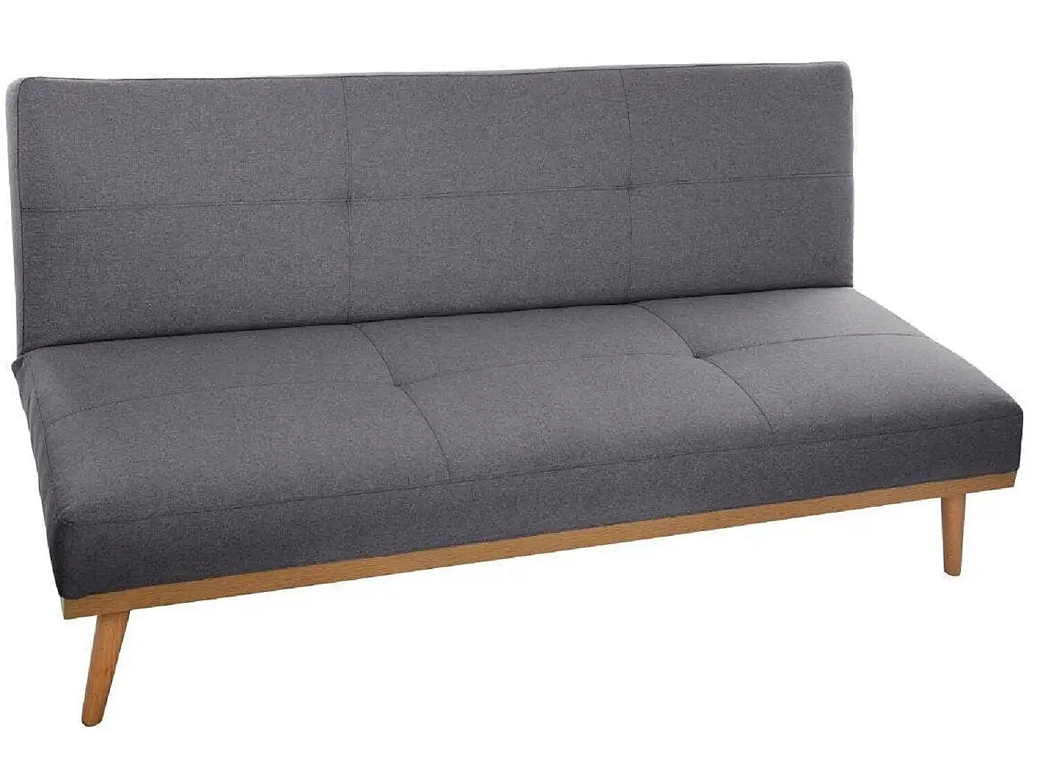 Banquette 3 places, canapé-lit en tissu polyester gris foncé avec pieds en pin - Longueur 182 x Profondeur 80 x Hauteur 80 cm