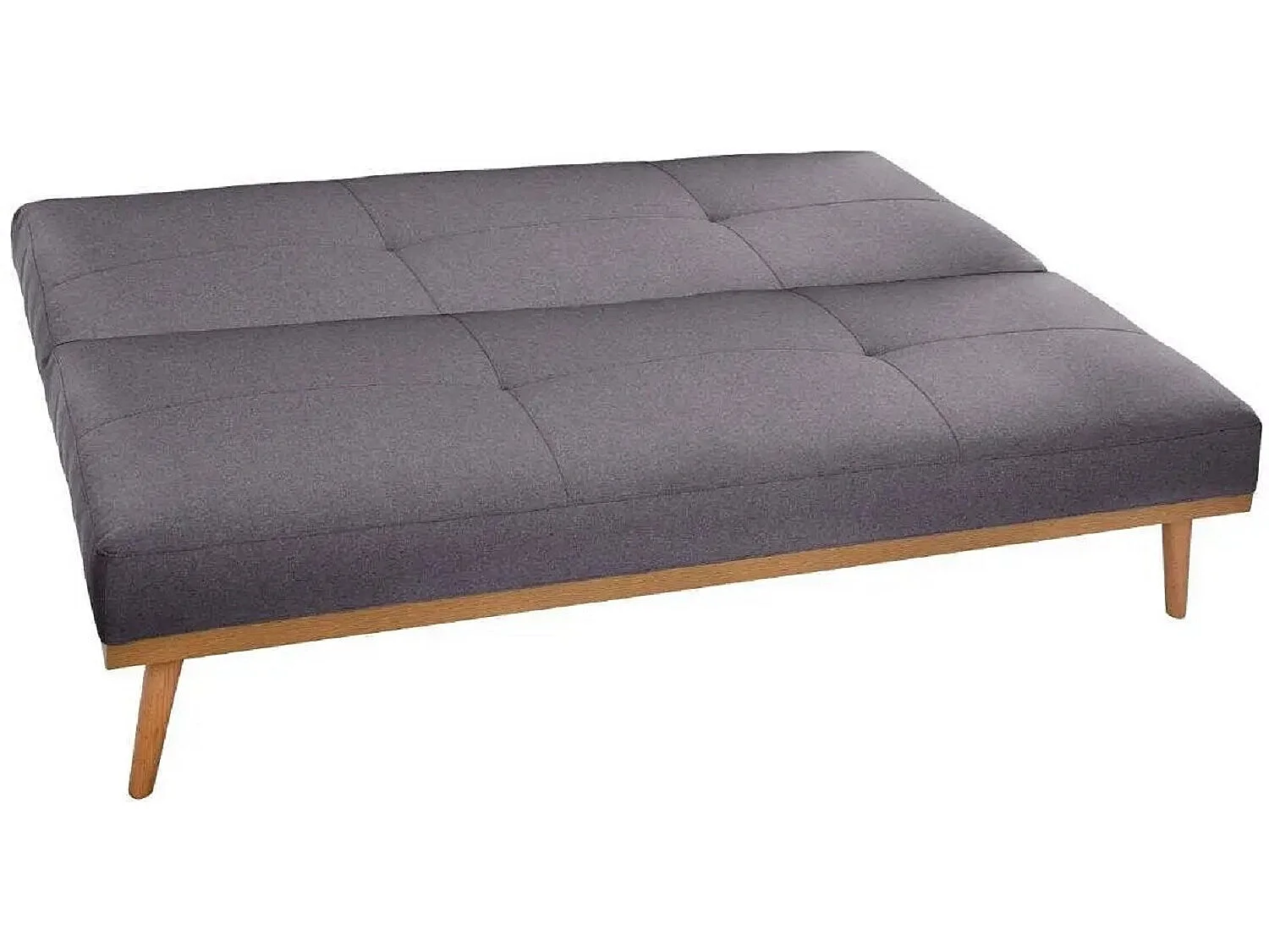 Banquette 3 places, canapé-lit en tissu polyester gris foncé avec pieds en pin - Longueur 182 x Profondeur 80 x Hauteur 80 cm