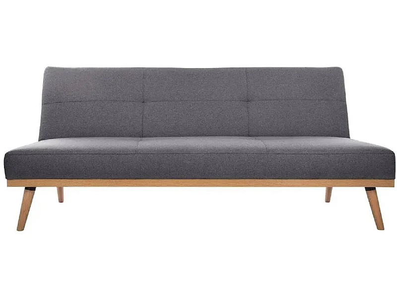 Banquette 3 places, canapé-lit en tissu polyester gris foncé avec pieds en pin - Longueur 182 x Profondeur 80 x Hauteur 80 cm