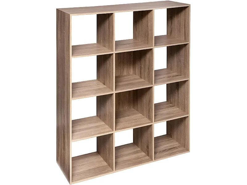 Bibliothèque, étagère en panneaux de particules aggloméré avec 12 niches - Longueur 101 x Profondeur 32 x Hauteur 134 cm