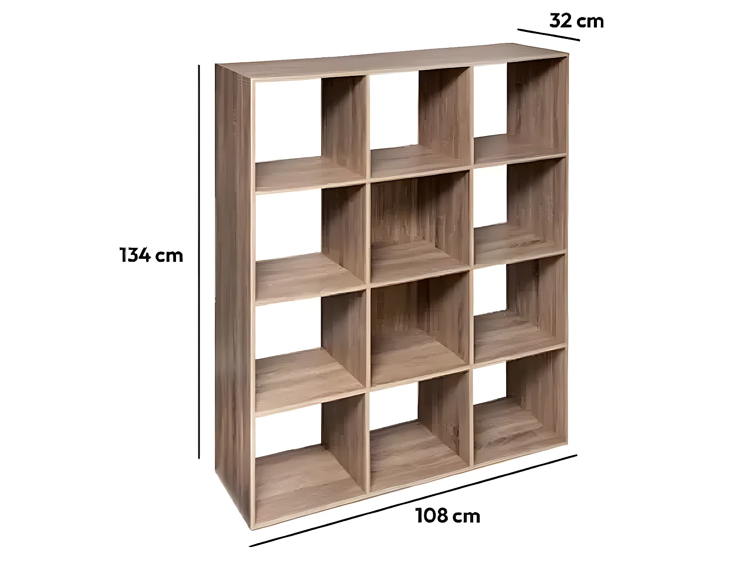 Bibliothèque, étagère en panneaux de particules aggloméré avec 12 niches - Longueur 101 x Profondeur 32 x Hauteur 134 cm