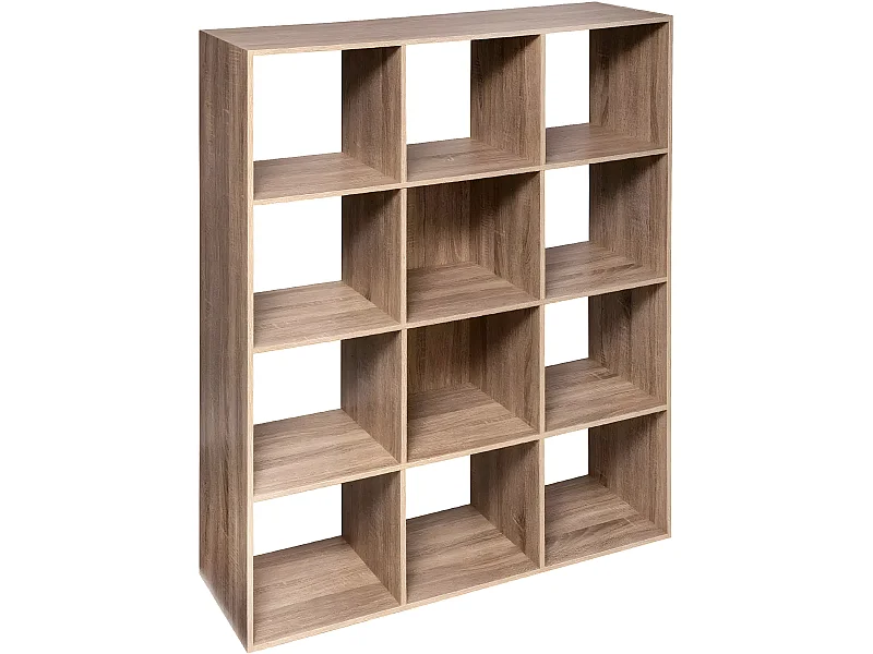 Bibliothèque, étagère en panneaux de particules aggloméré avec 12 niches - Longueur 101 x Profondeur 32 x Hauteur 134 cm