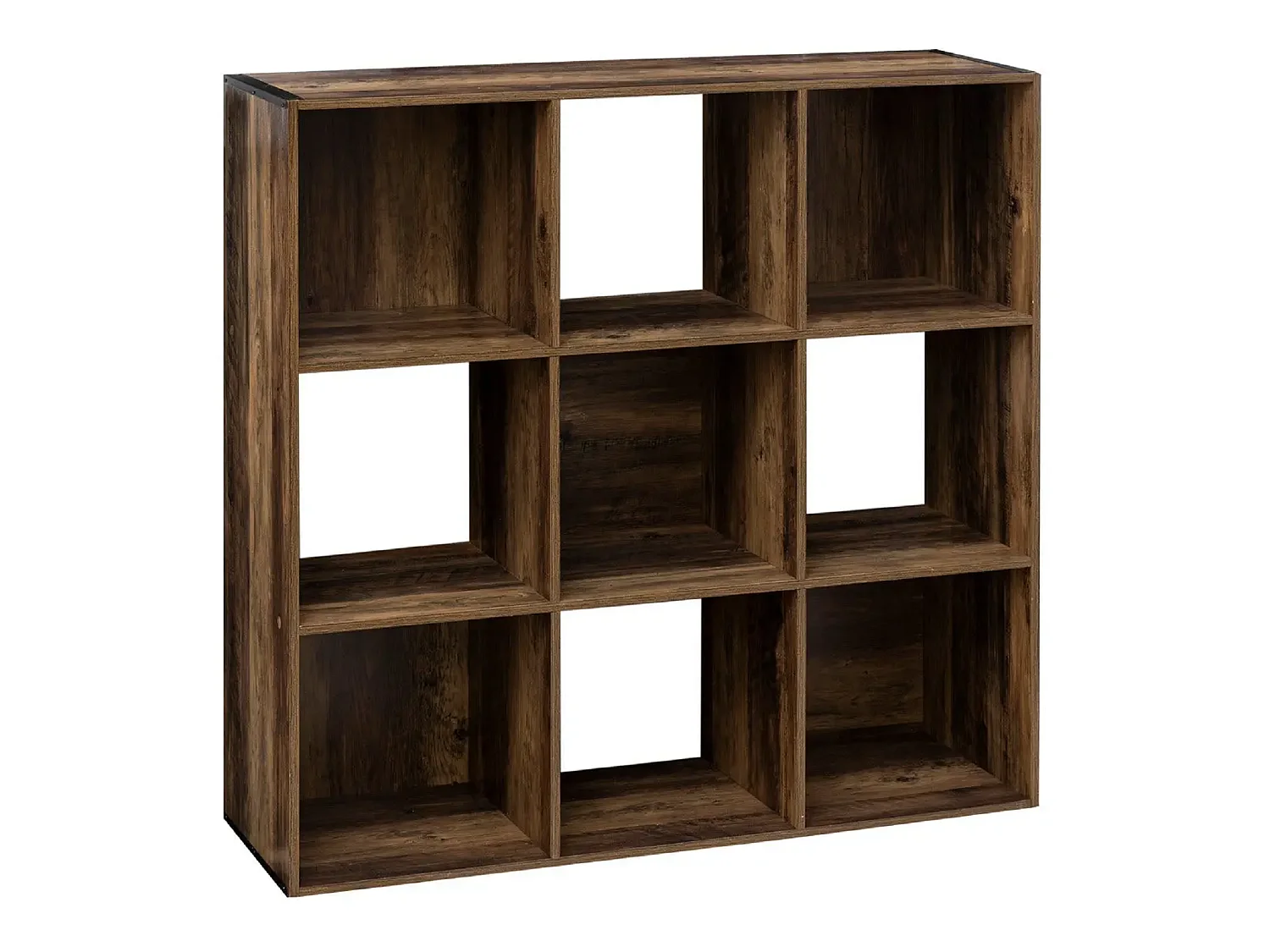 Bibliothèque, étagère en panneaux de particules avec 9 niches coloris marron- Longueur 100.5 x Profondeur 32 x Hauteur 100.5 cm