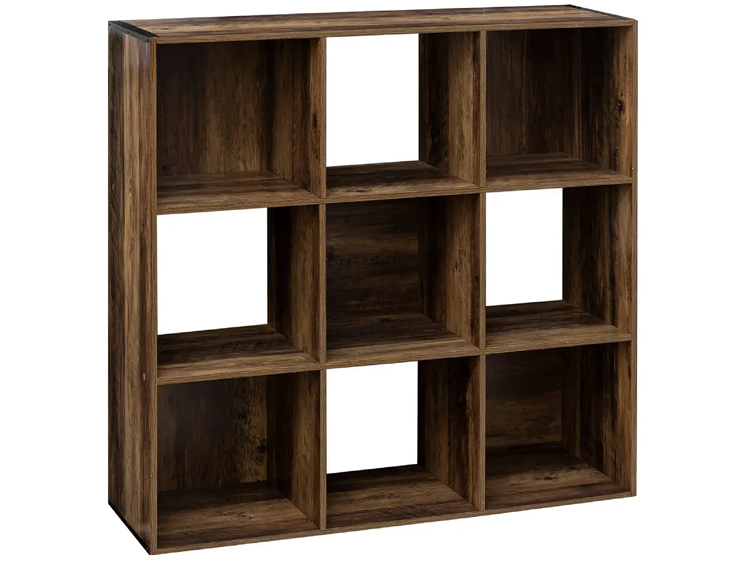 Bibliothèque, étagère en panneaux de particules avec 9 niches coloris marron- Longueur 100.5 x Profondeur 32 x Hauteur 100.5 cm