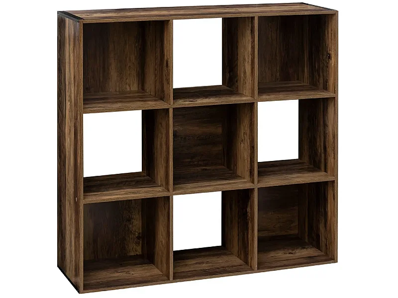 Bibliothèque, étagère en panneaux de particules avec 9 niches coloris marron- Longueur 100.5 x Profondeur 32 x Hauteur 100.5 cm