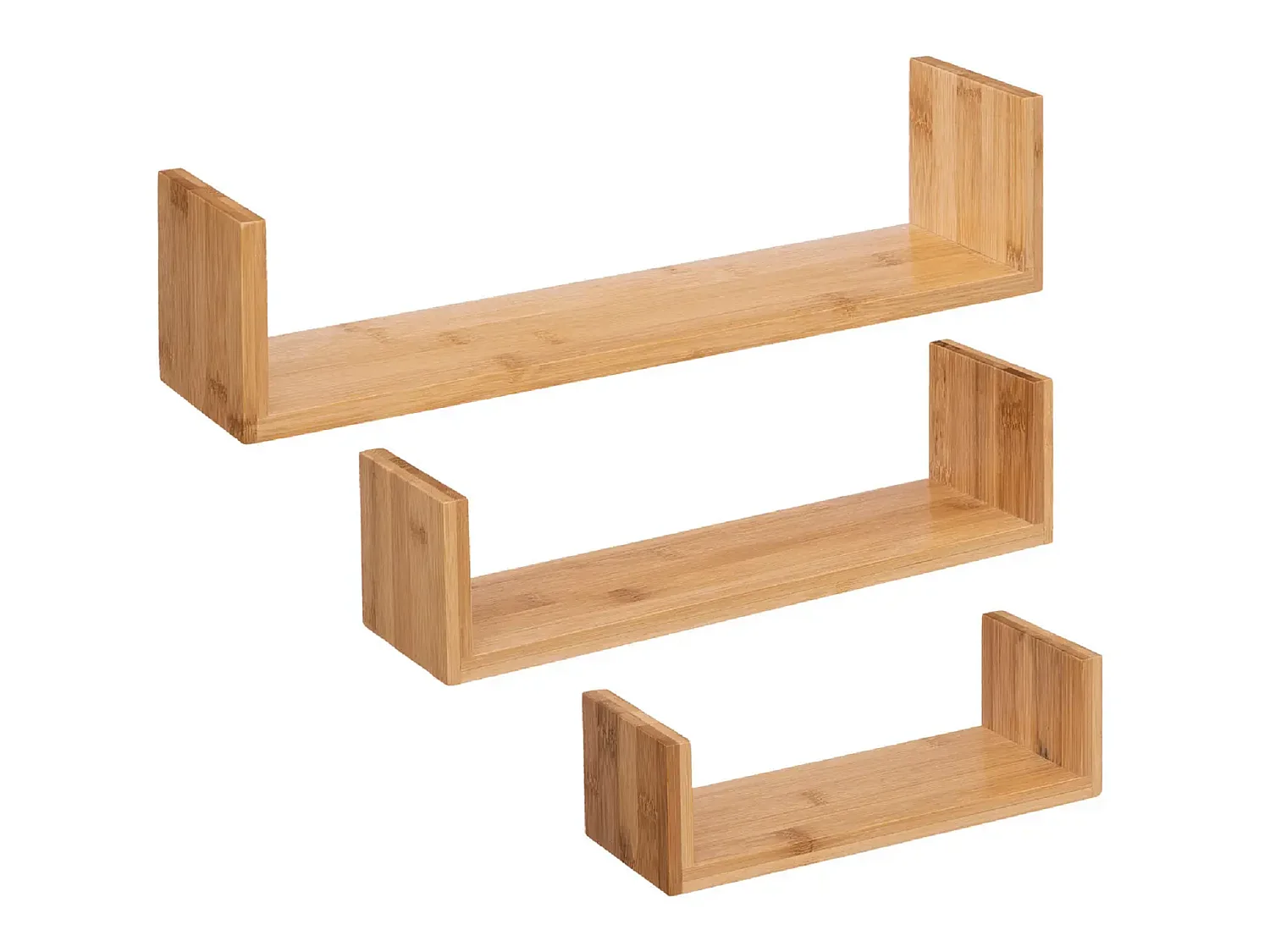 Lot de 3 étagères murales flottantes en bambou coloris naturel - Longueur 42/32/22 x Profondeur 10/10/10 x Hauteur 10/8.5/7.7 cm
