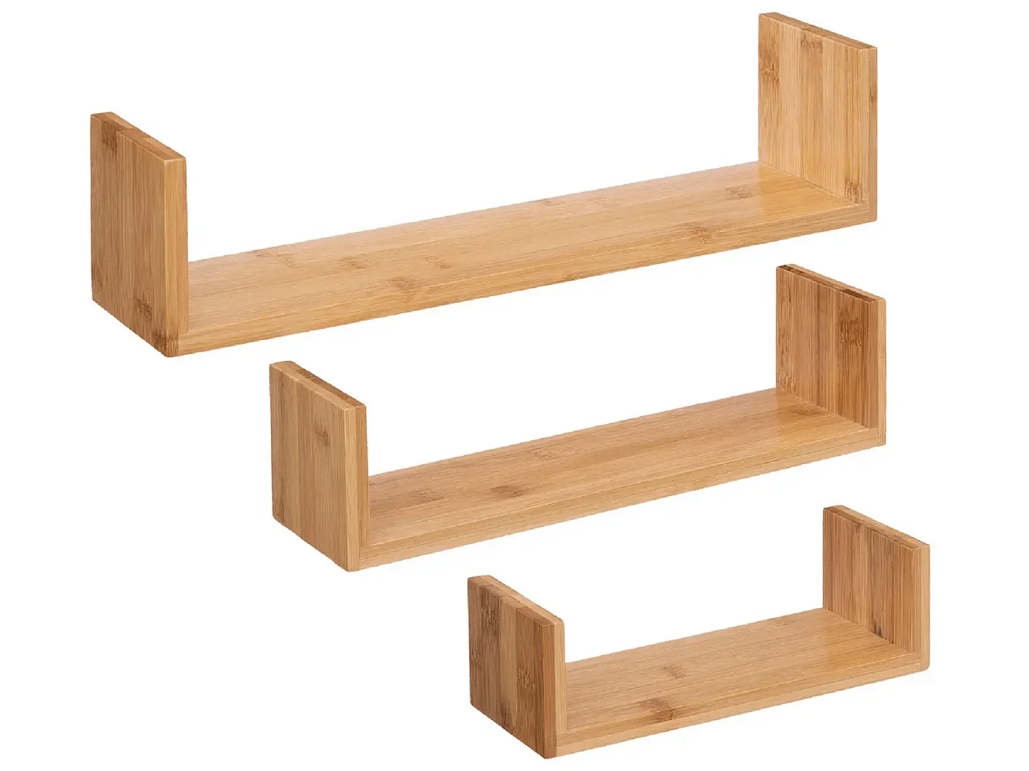 Lot de 3 étagères murales flottantes en bambou coloris naturel - Longueur 42/32/22 x Profondeur 10/10/10 x Hauteur 10/8.5/7.7 cm