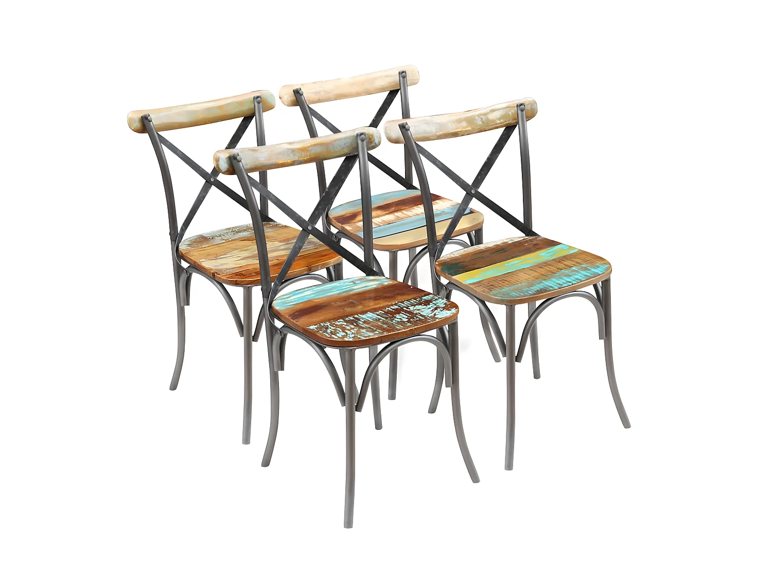 Lot de 4 chaises de salle à manger cuisine design industriel bois de récupération solide CDS021330